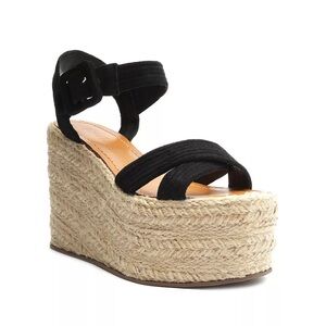 New Schutz Blisse Platform Sandal Anthropologie Black Velvet Strap Size 6.5 $160